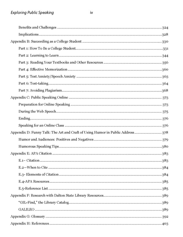Exploring Public Speaking - Table of Contents 4